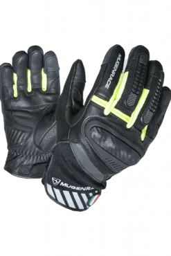 MUGENRACE HAI-KO SHORT Motorcycle Gloves Black Yellow Fluor