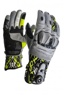 MUGENRACE KANGAROO Motorcycle Sports Gloves Grey Fluorescent Yellow