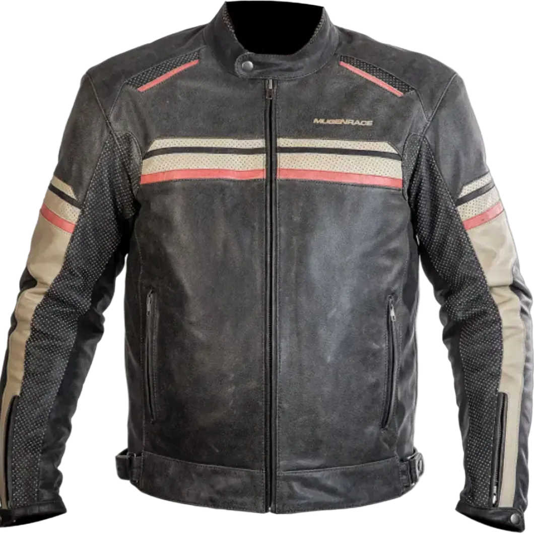 MUGENRACE LJ-MNR-1874 Loksait Motorcycle Leather Jacket Black Beige Red
