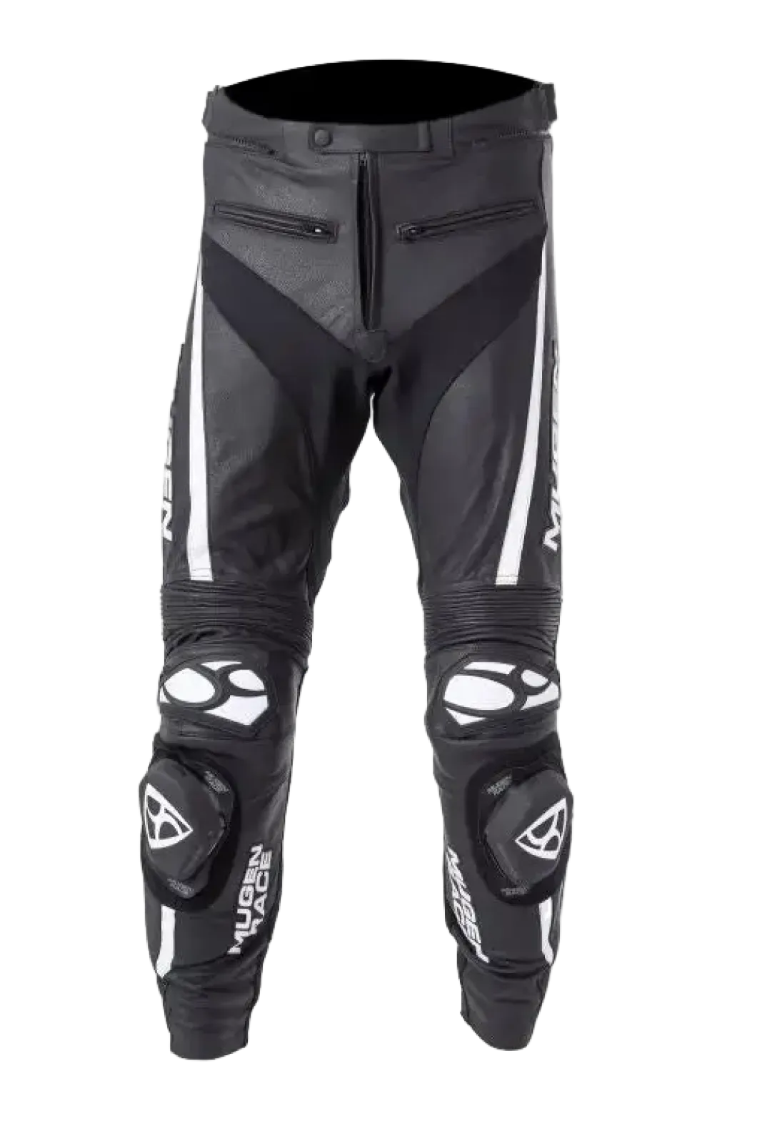 MUGENRACE LP-MNR-1915 RBRS-1 Black and white leather trousers