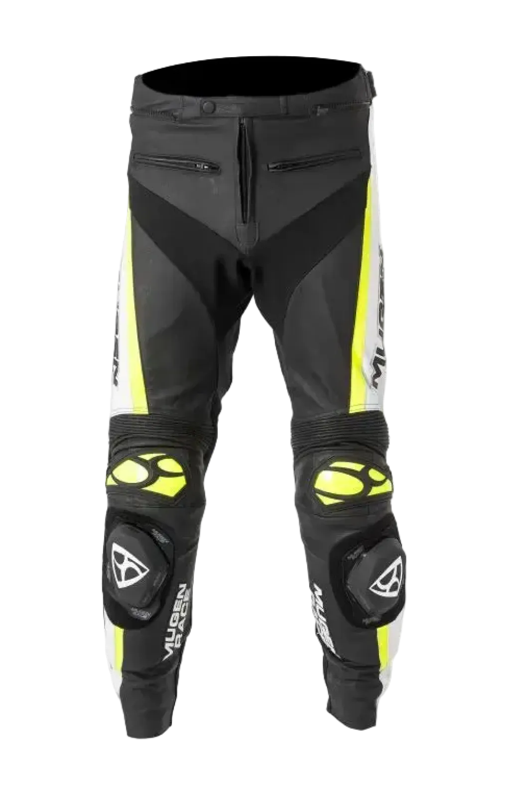 MUGENRACE LP-MNR-1915 RBRS-1 Black White Yellow Leather Pants