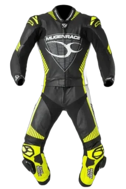 MUGENRACE MNR-1711 Busy Leather Suit Black White Yellow Fluorescent