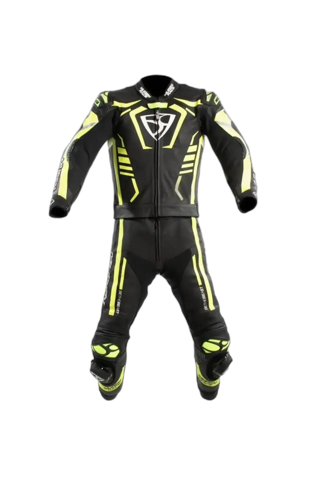 MUGENRACE MNR-2412 2 Piece Leather Suit Black White Yellow