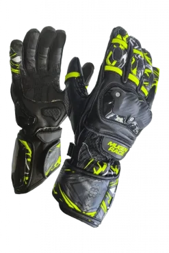 MUGENRACE MOONE SPORT Motorcycle Leather Gloves Black Fluorescent Yellow