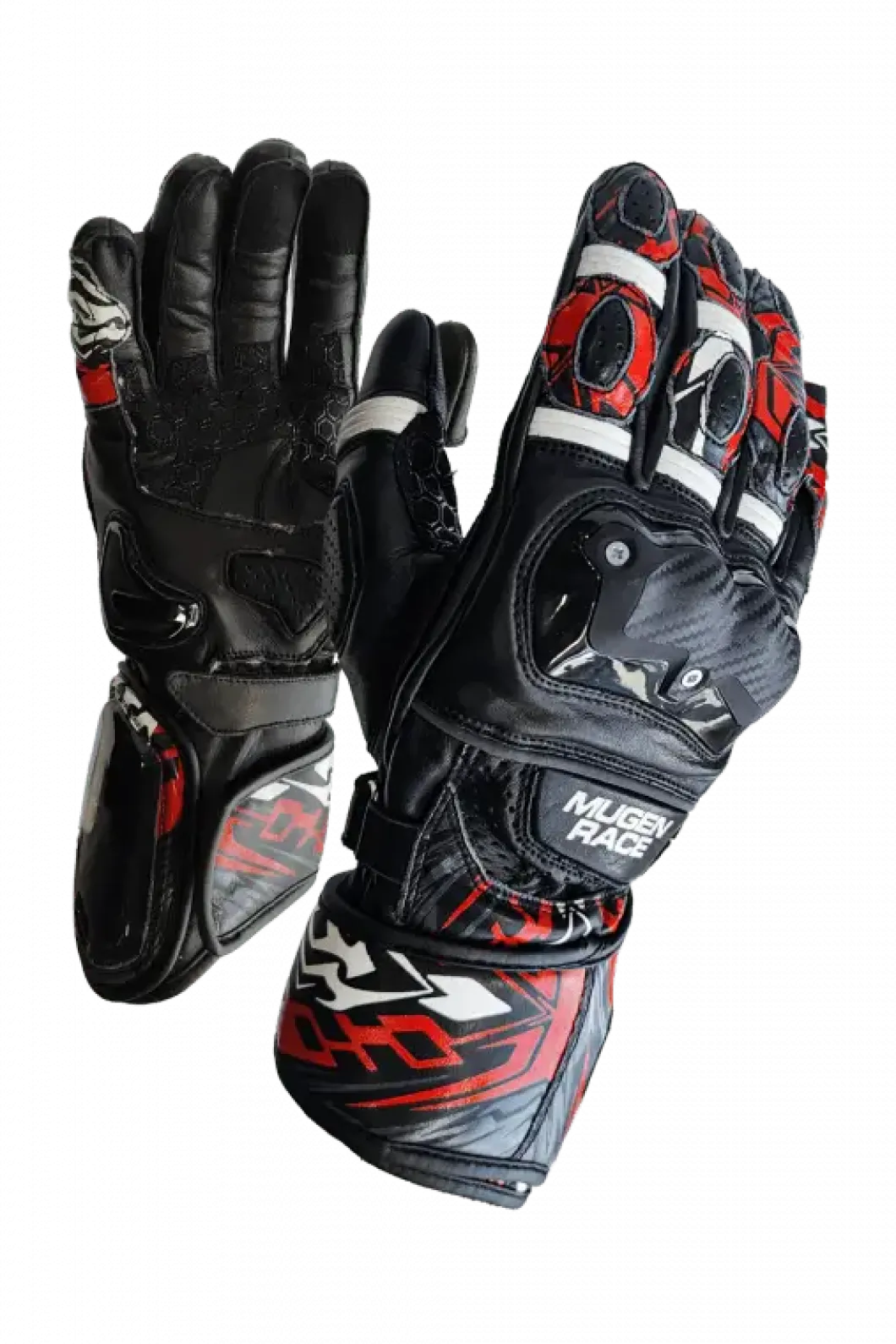 MUGENRACE MOONE SPORT Motorcycle Leather Gloves Black Red