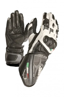 MUGENRACE NEPTUN Sport Touring Motorcycle Leather Gloves Black White
