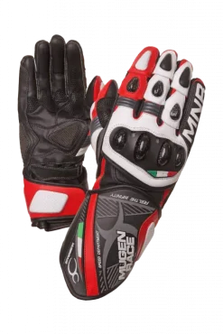 MUGENRACE NEPTUN Sporty Motorcycle Leather Gloves Black White Red