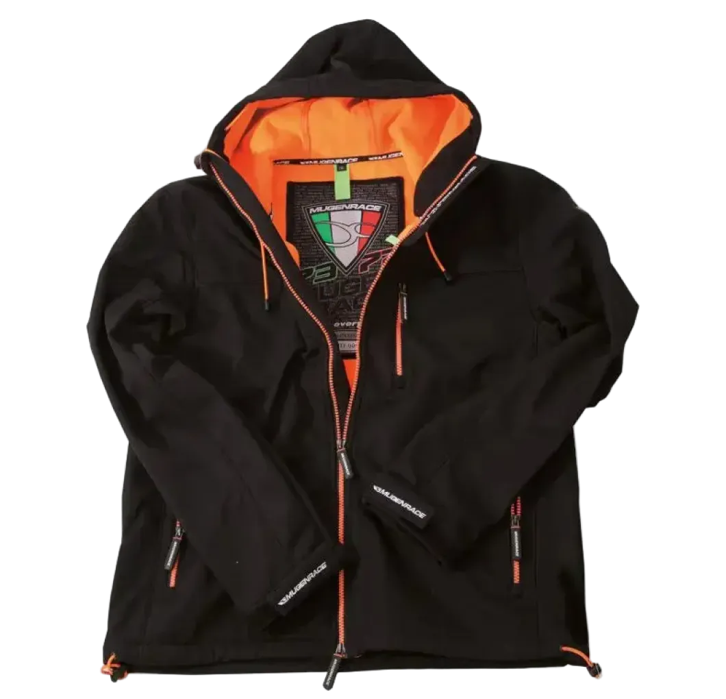 MUGENRACE PISTA-BA Motorcycle Soft Shell Jacket Black Orange