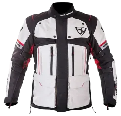 MUGENRACE T-UNO Motorcycle Textile Jacket Light Grey Black Red