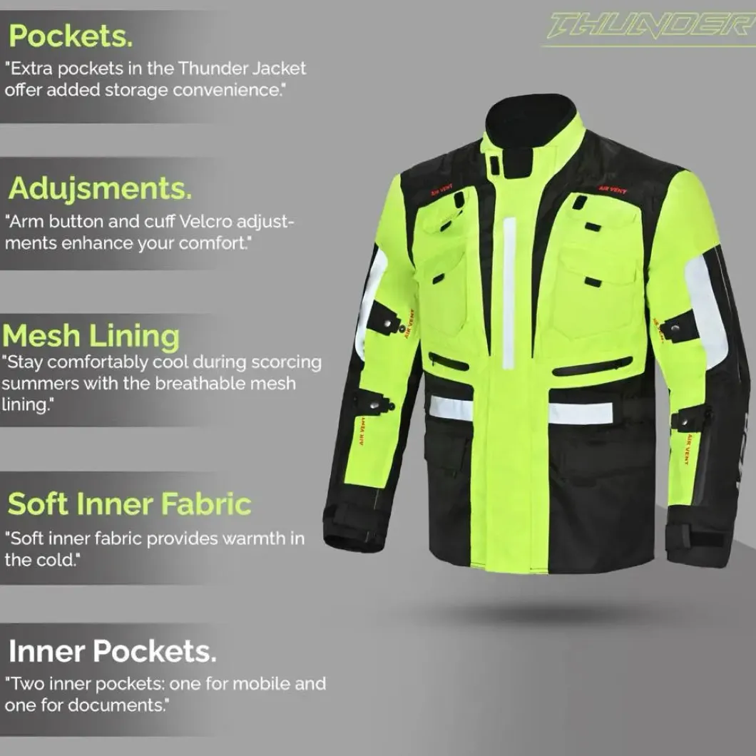 MZB Thunder Waterproof Motorcycle Jacket Men Black Flu