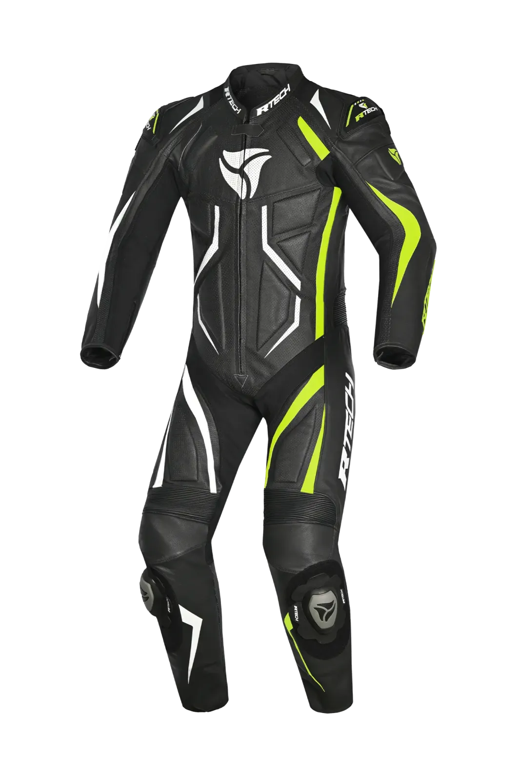 R-Tech Defender GP Full-Leather Racing Motorcycle Suit Black/White/Yellow