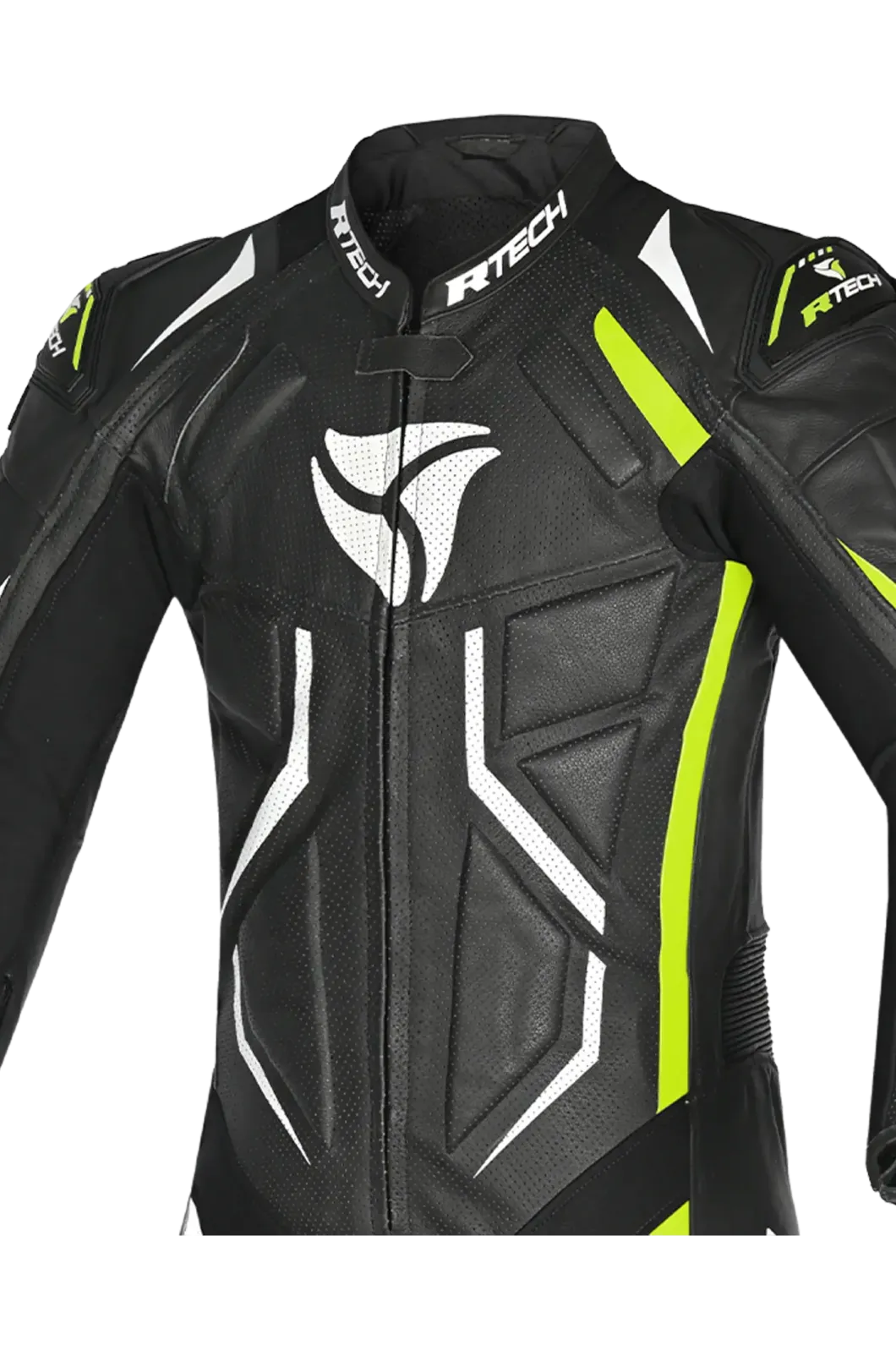 R-Tech Defender GP Full-Leather Racing Motorcycle Suit Black/White/Yellow