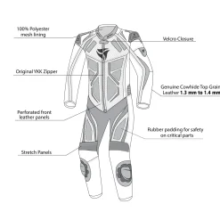 R-Tech Defender GP Full-Leather Racing Motorcycle Suit Black/White