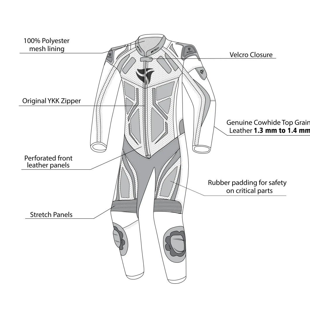 R-Tech Defender GP Full-Leather Racing Motorcycle Suit Black/White