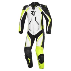 R-TECH DEFENDER GP 1 PC TUTA DI MOTO UOMO BIANCO NERO GIALLO FLUO