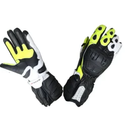R-Tech Hawks Leather Motorcycle Racing Gloves Black/White/Fluorescent