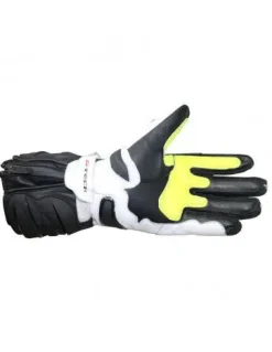 R-Tech Hawks Leather Motorcycle Racing Gloves Black/White/Fluorescent