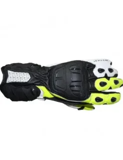 R-Tech Hawks Leather Motorcycle Racing Gloves Black/White/Fluorescent