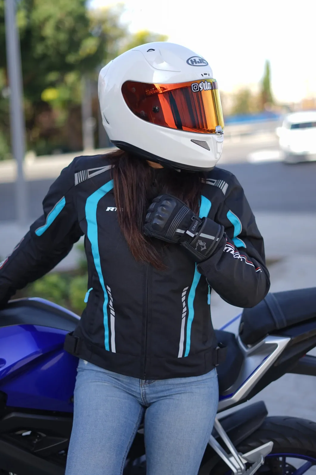 R-Tech Marshal Women's Motorcycle Jacket Black/Turquoise