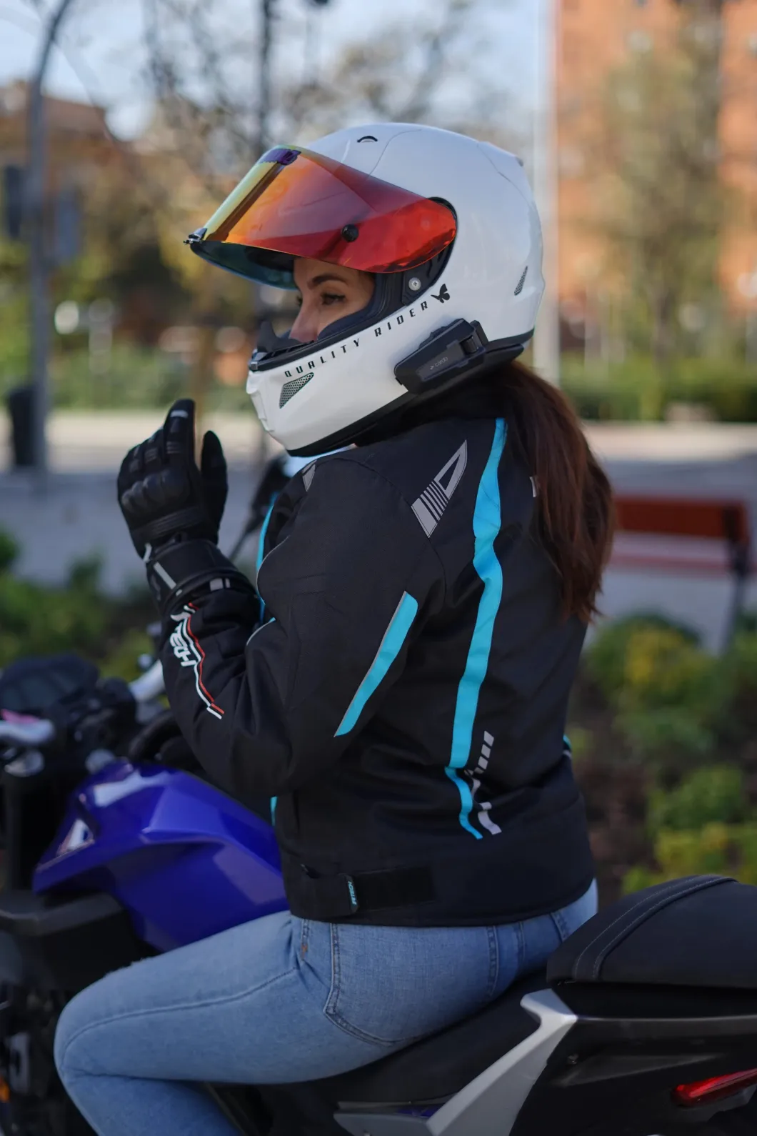 R-Tech Marshal Women's Motorcycle Jacket Black/Turquoise