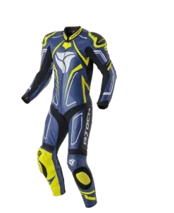 R-Tech Rising Star Kangaroo Mix One-Piece Motorcycle Suit Blue/Yellow Men's