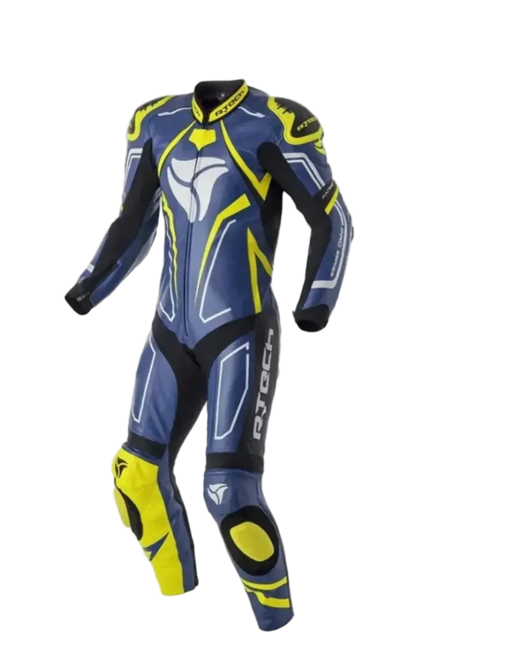 R-Tech Rising Star Kangaroo Mix One-Piece Motorcycle Suit Blue/Yellow Men's