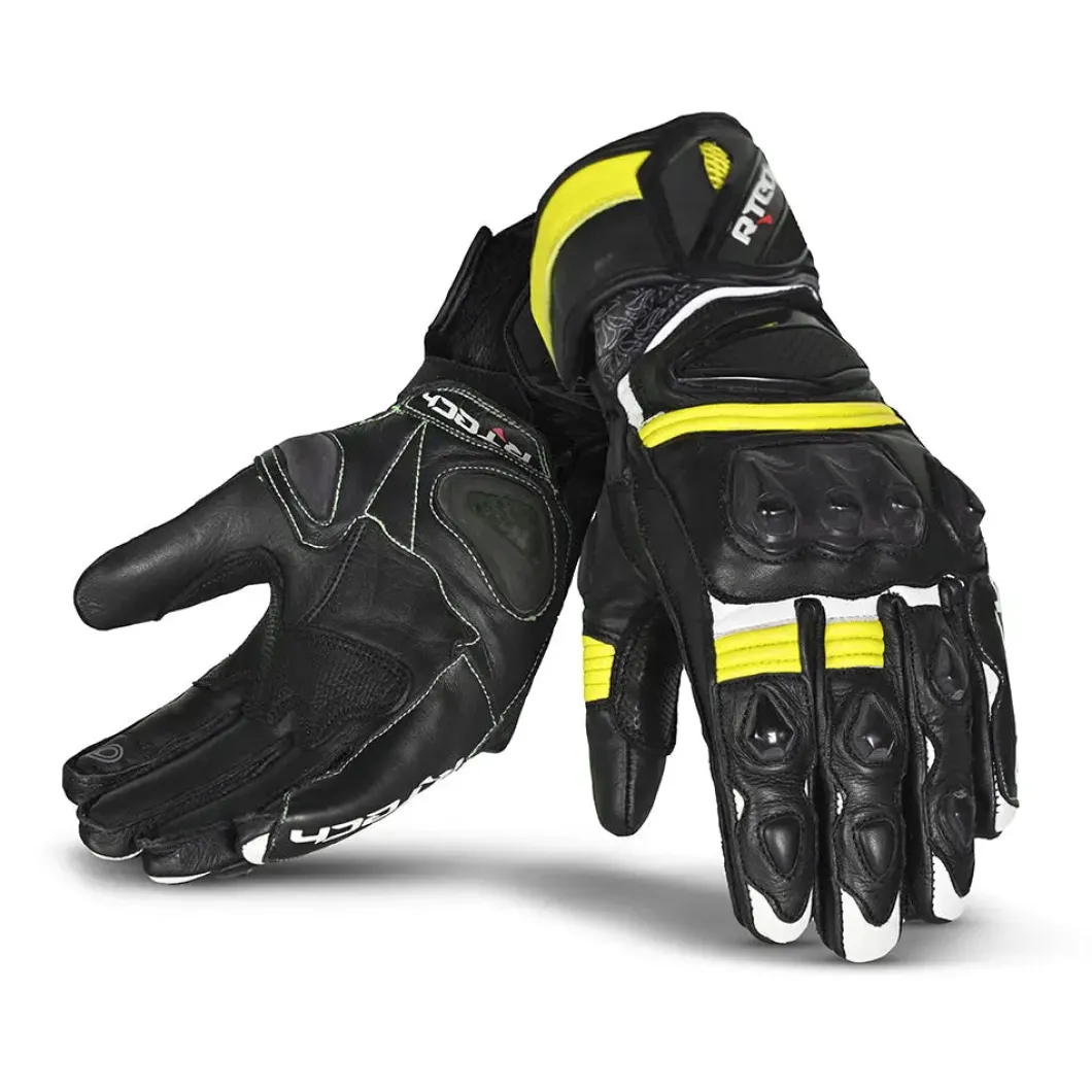 R-Tech Robo Men Black/Yellow/Flu Leather Racing Gloves
