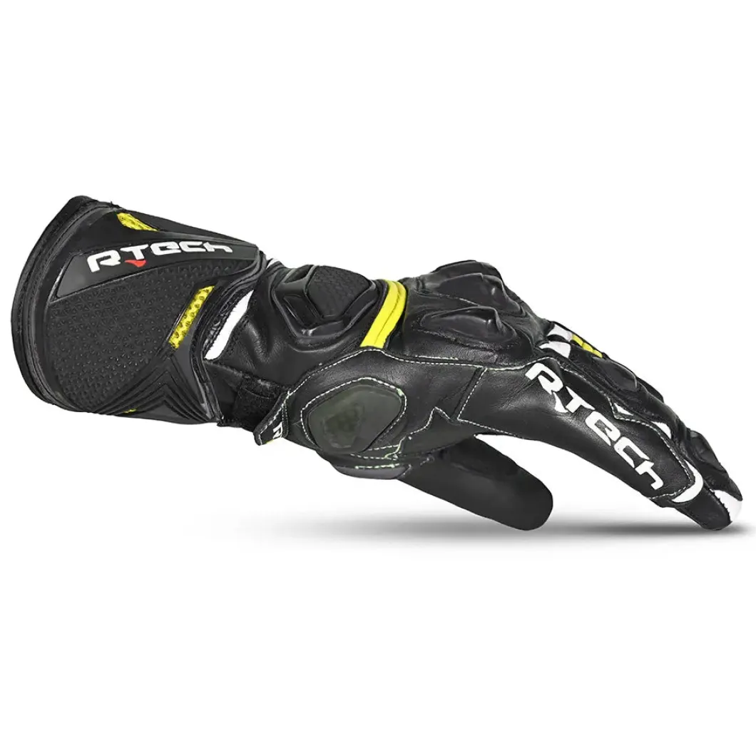 R-Tech Robo Men Black/Yellow/Flu Leather Racing Gloves
