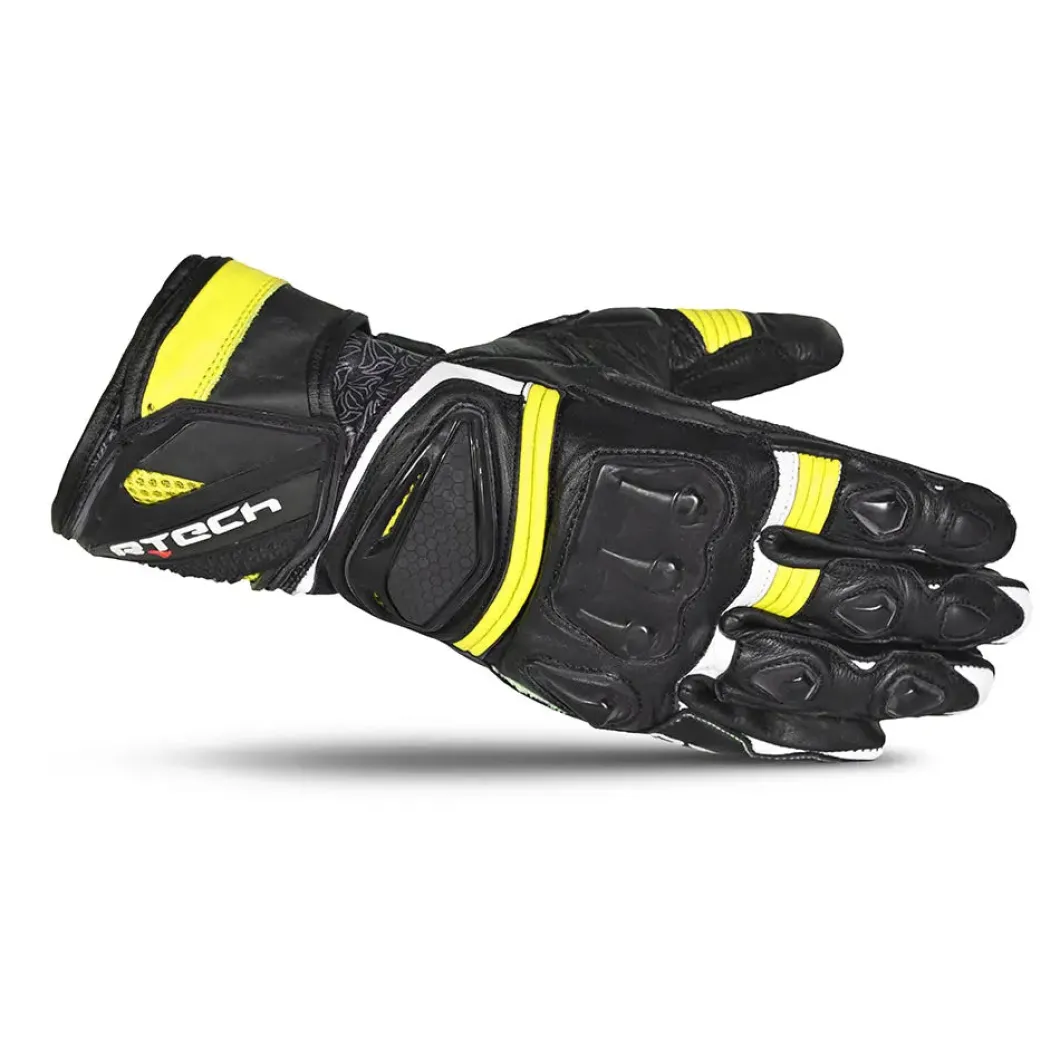 R-Tech Robo Men Black/Yellow/Flu Leather Racing Gloves