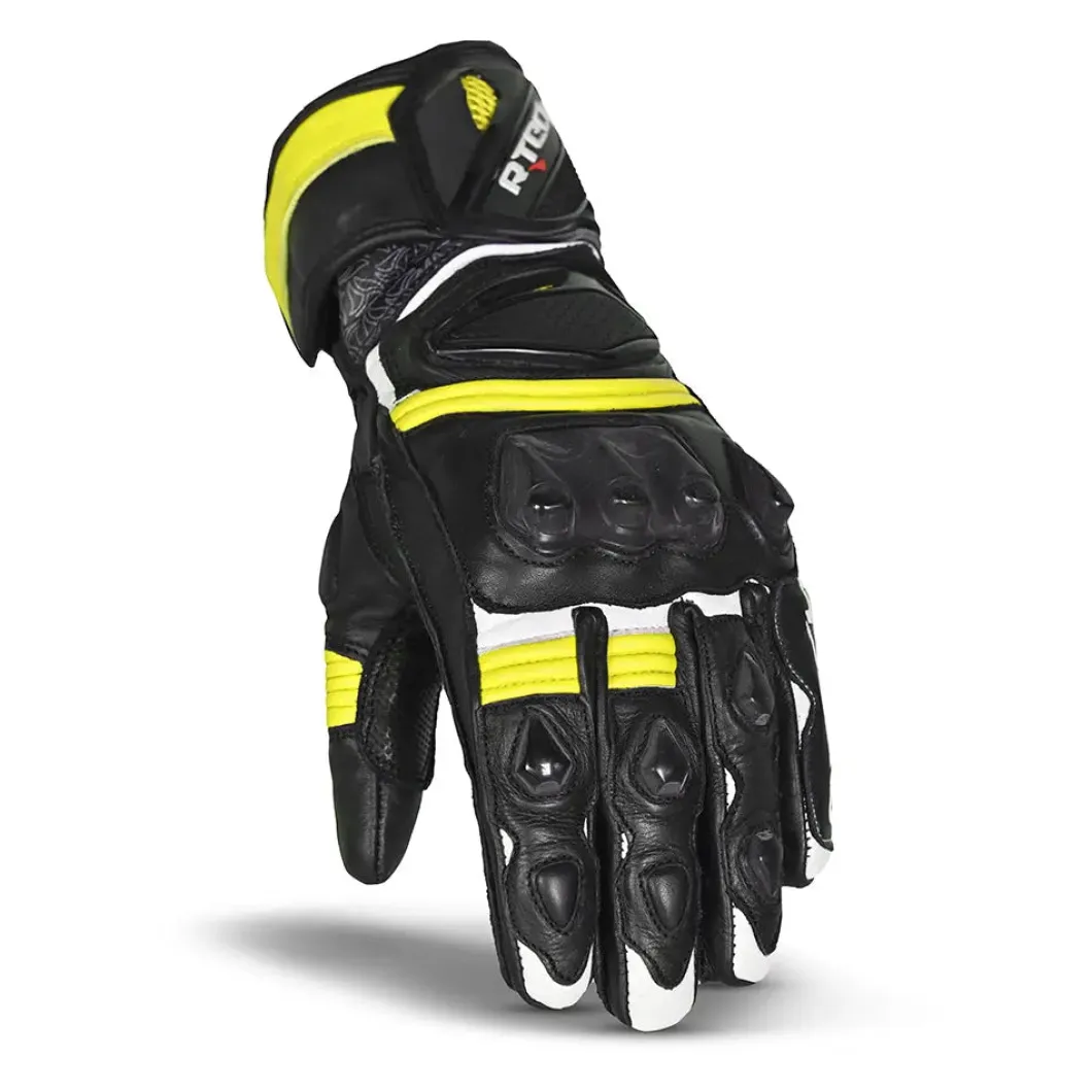 R-Tech Robo Men Black/Yellow/Flu Leather Racing Gloves