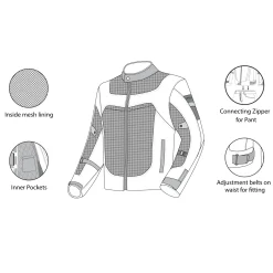 R-Tech Spiral Mesh Summer Fabric Motorcycle Jacket - Grey/Black/Green