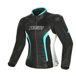 R-TECH - Tom Rider Women's Leather Jacket Black/White/Turquoise