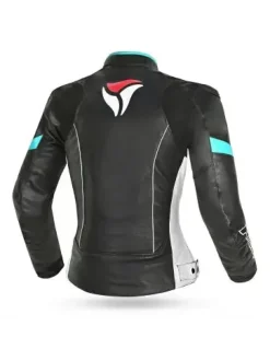 R-TECH - Tom Rider Women's Leather Jacket Black/White/Turquoise