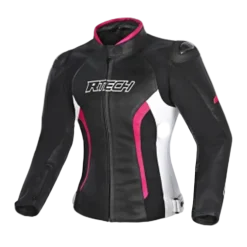 R-TECH - Tom Rider Women's Leather Jacket Black/White/Fusch