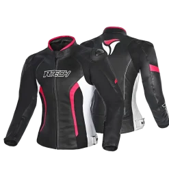R-TECH - Tom Rider Women's Leather Jacket Black/White/Fusch