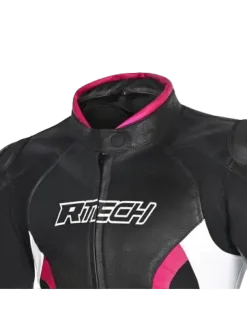 R-TECH - Tom Rider Women's Leather Jacket Black/White/Fusch