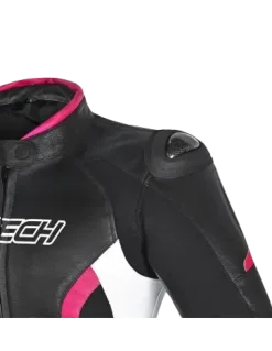 R-TECH - Tom Rider Women's Leather Jacket Black/White/Fusch