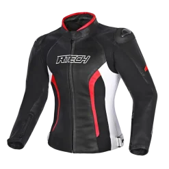 R-TECH - Tom Rider Women's Leather Jacket Black/White/Red
