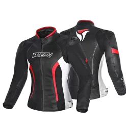 R-TECH - Tom Rider Women's Leather Jacket Black/White/Red