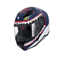 SHIRO HUNTER SHARK Full Face Motorcycle Helmets Matte Navy Blue White