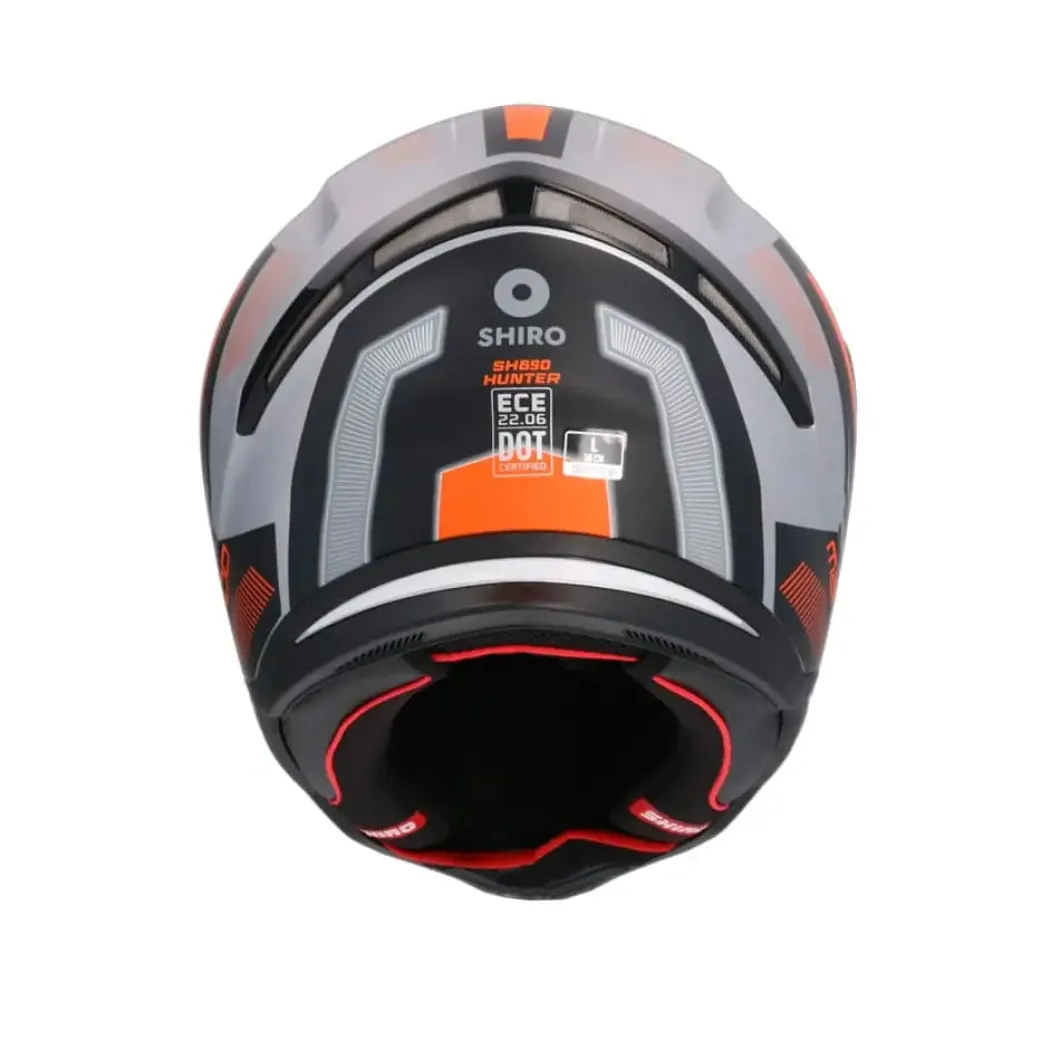 SHIRO Hunter Sh-890 Full Face Motorcycle Helmet Matte Black Orange