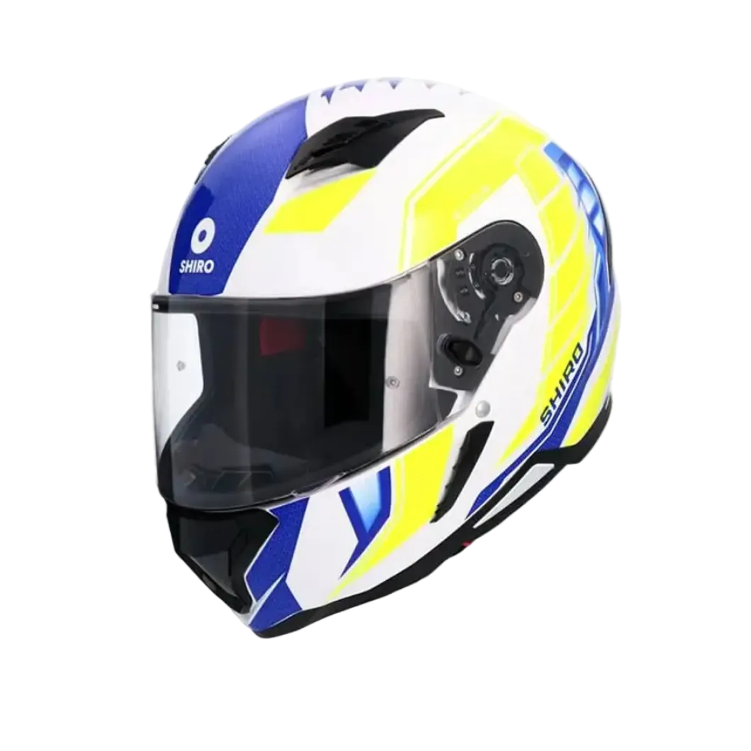 SHIRO Sh-890 Hunter Full Face Motorcycle Helmets White Blue Yellow Fluor
