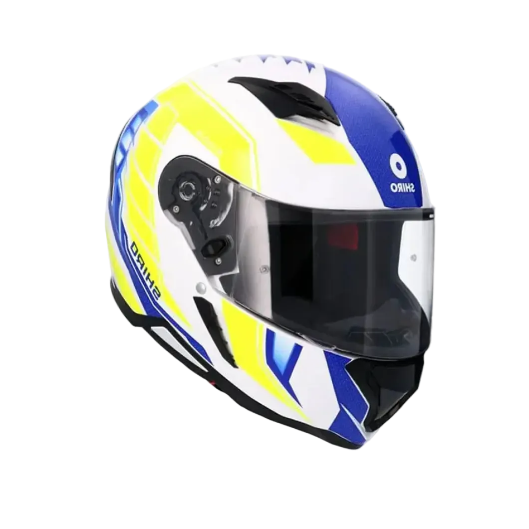 SHIRO Sh-890 Hunter Full Face Motorcycle Helmets White Blue Yellow Fluor