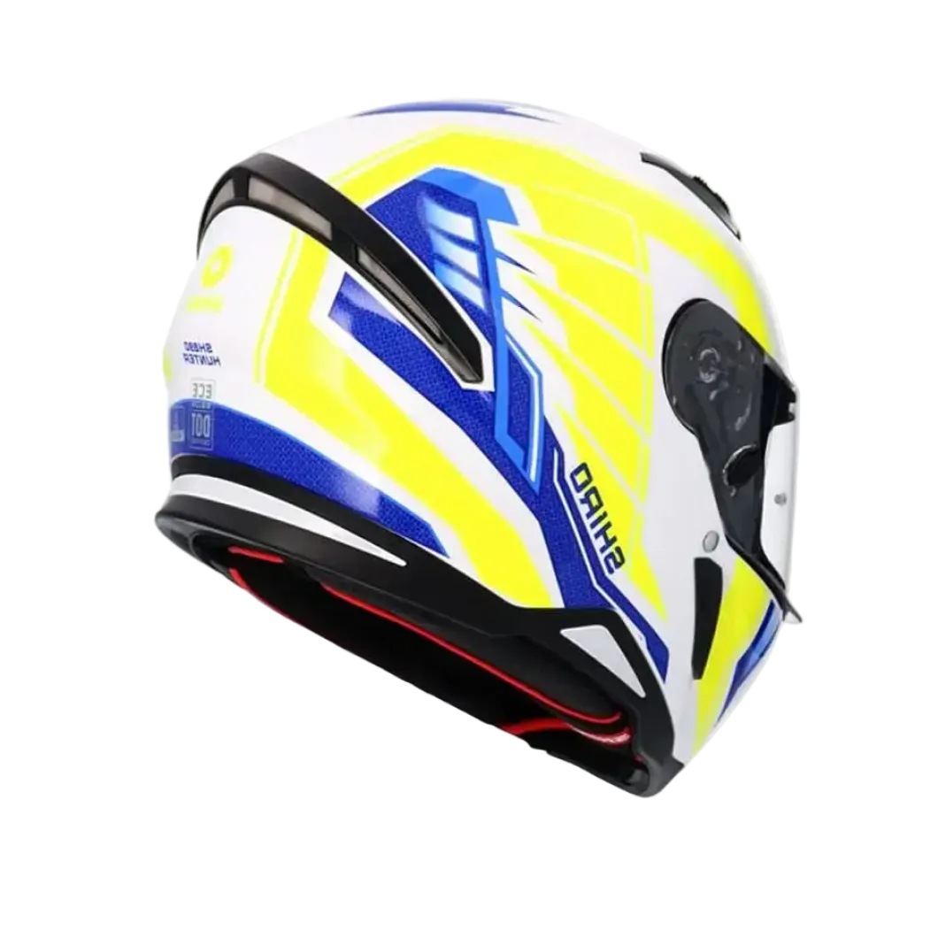SHIRO Sh-890 Hunter Full Face Motorcycle Helmets White Blue Yellow Fluor