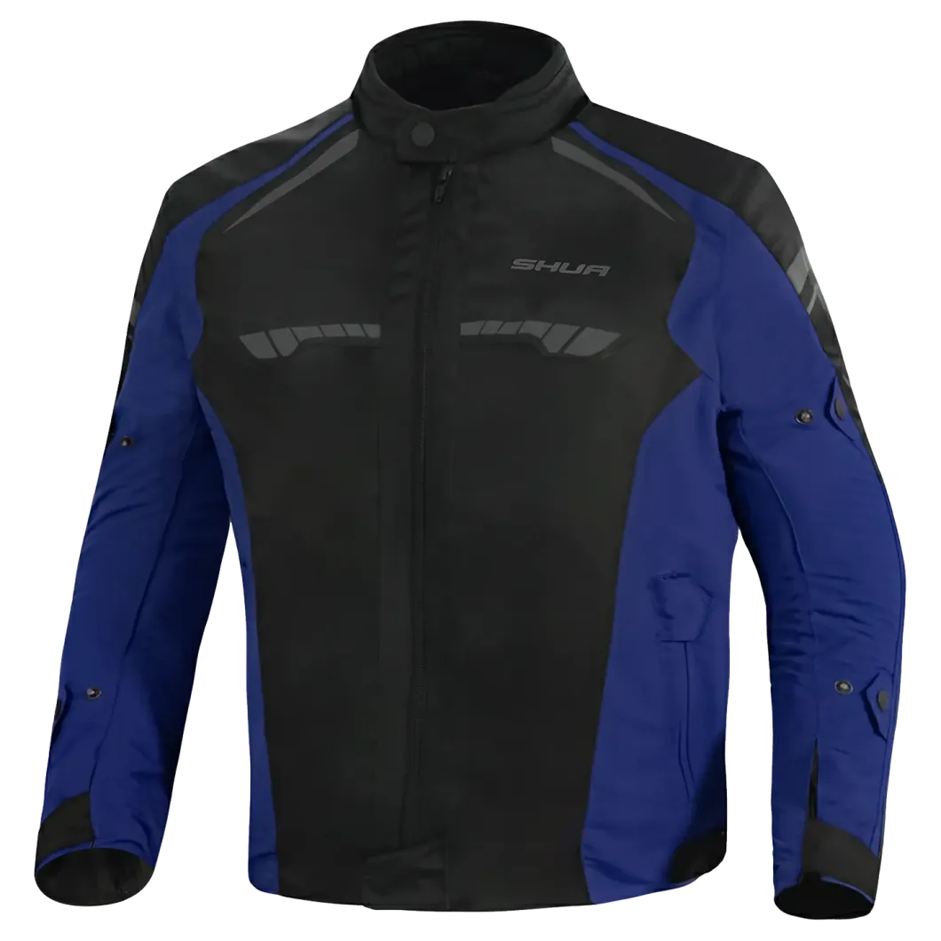 SHUA IMMORTAL MEN'S BLACK AND BLUE FABRIC MOTORCYCLE JACKET