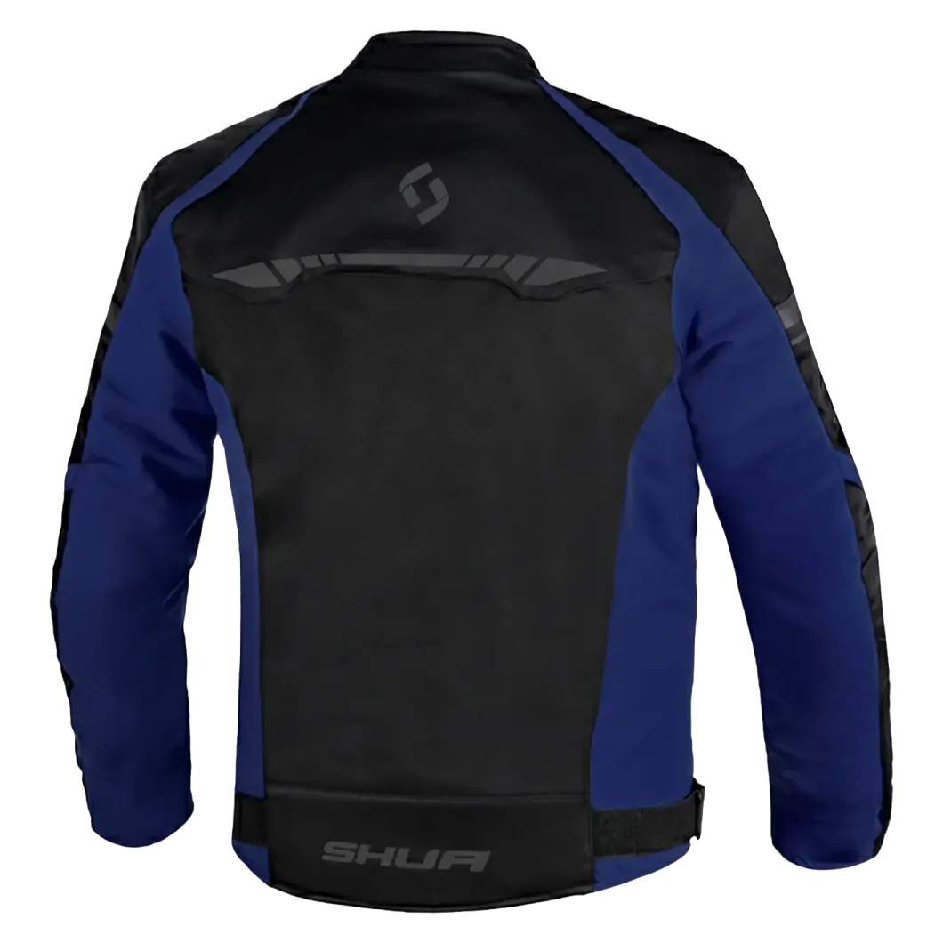 SHUA IMMORTAL MEN'S BLACK AND BLUE FABRIC MOTORCYCLE JACKET