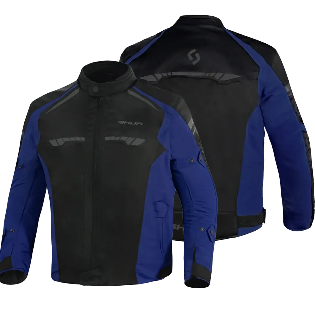 SHUA IMMORTAL MEN'S BLACK AND BLUE FABRIC MOTORCYCLE JACKET