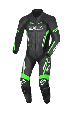 Shua Infinity Black Green 1PC Men's Leather Motorcycle Suits