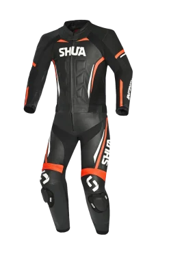 Shua Infinity Black Orange 2PC Leather Motorcycle Suits Men