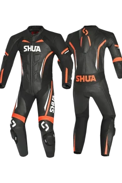 Shua Infinity Black Orange 1PC Men's Leather Motorcycle Suits